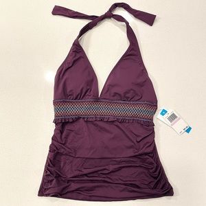 Bleu Rod Beattie Tankini Top Purple Embroidered